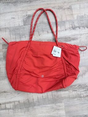 Lululemon- Cherry Red Gathered Tote with Dual Straps
